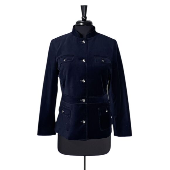 Talbots Women’s Blazer Navy Blue Velvet Lined Button Front Coat Jacket Size 10P - Picture 1 of 9